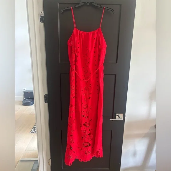 FARM Rio Richelieu Linen Sleeveless Eyelet Dress Tuckernuck Anthropologie Red - Picture 9 of 17